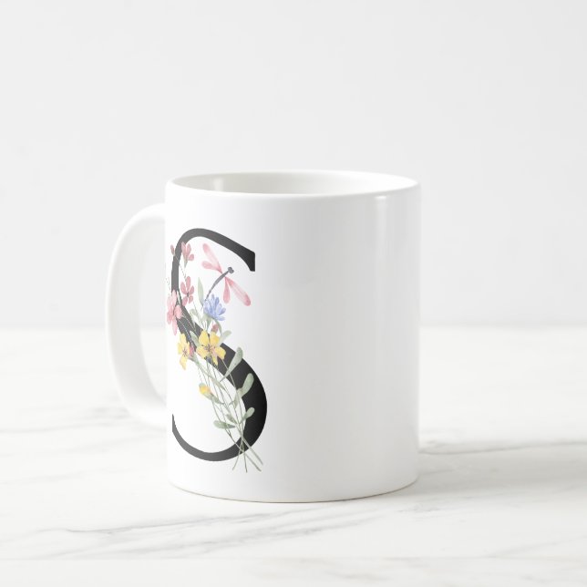 Letter S with flowers Coffee Mug (Front Left)