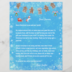 Letter Santa Unicorn Snowflakes Candy Blue Xmas