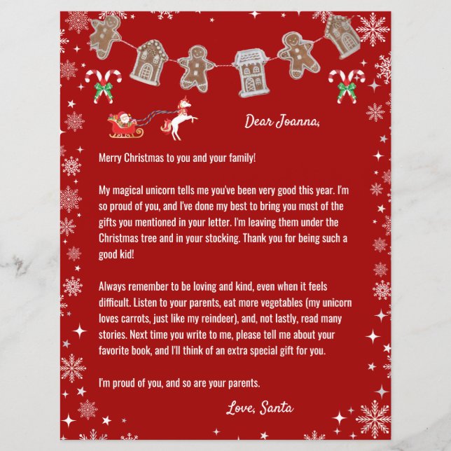 Letter Santa Unicorn Snowflakes Candy Red Xmas (Front)