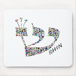 Letter Shin made with Gemstones in All Colors Mouse Mat