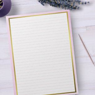Letter Size 8.5" x 11" Pink Lines Wide Ruled Gold Notepad