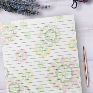 Letter Size 8.5 x 11 Wide Ruled Retro Pink Floral Notepad