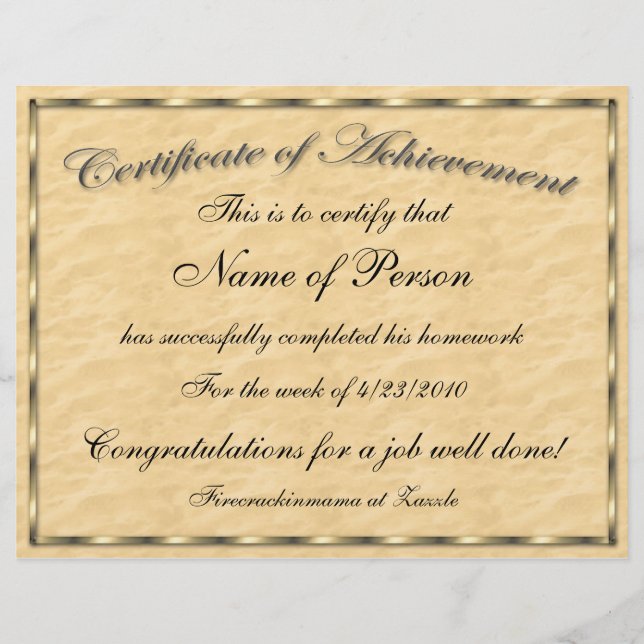 Letter Size Certificate of Achievement (Front)