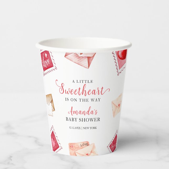 Letter Stamp Sweetheart Valentine Baby Shower  Paper Cups (Front)