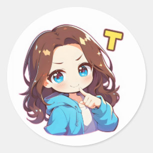 Letter T Anime Woman Classic Round Sticker