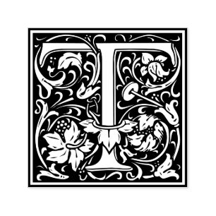 Letter T art nouveau black and white Tile Self-inking Stamp