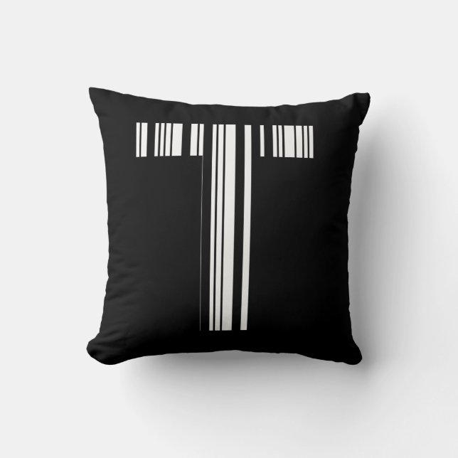 LETTER T BAR CODE First Initial Barcode Pattern Cushion (Front)