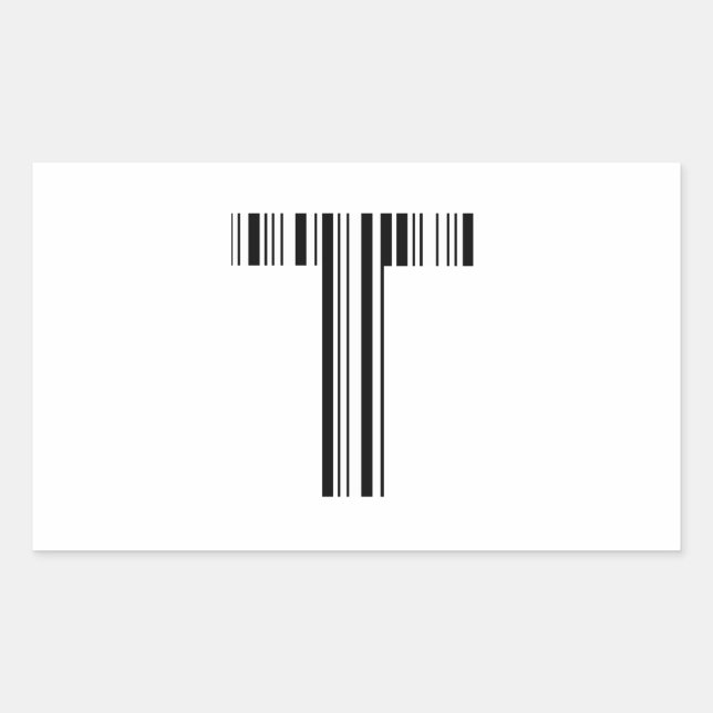 LETTER T BAR CODE First Initial Barcode Pattern Rectangular Sticker (Front)