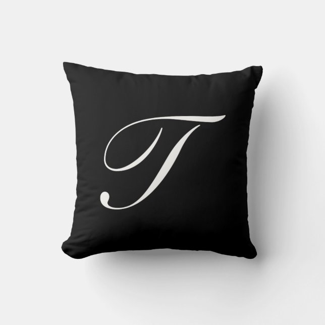 Letter T Black Monogram Pillow (Front)