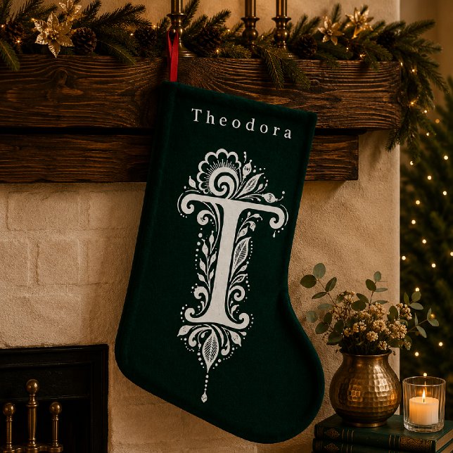 Letter T Botanical Monogram Personalised Stocking (Creator Uploaded)