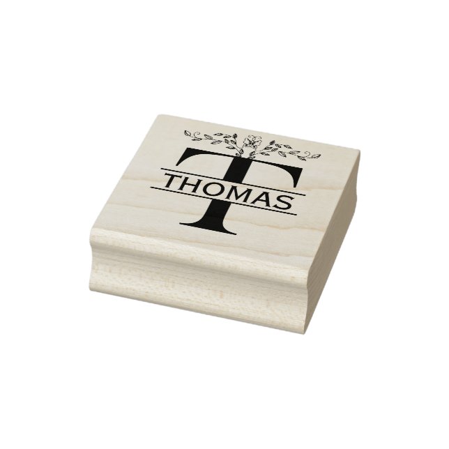 Letter T butterfly Leaves Split Monogram  Rubber Stamp (Stamp)
