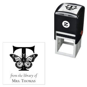 Letter T Butterfly Monogram From the Library Of Self-inking Stamp