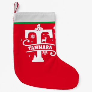 Letter T Christmas Monogram Initial Name Red White Small Christmas Stocking