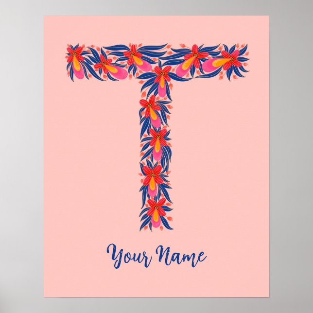 letter T customised floral wall art (Front)