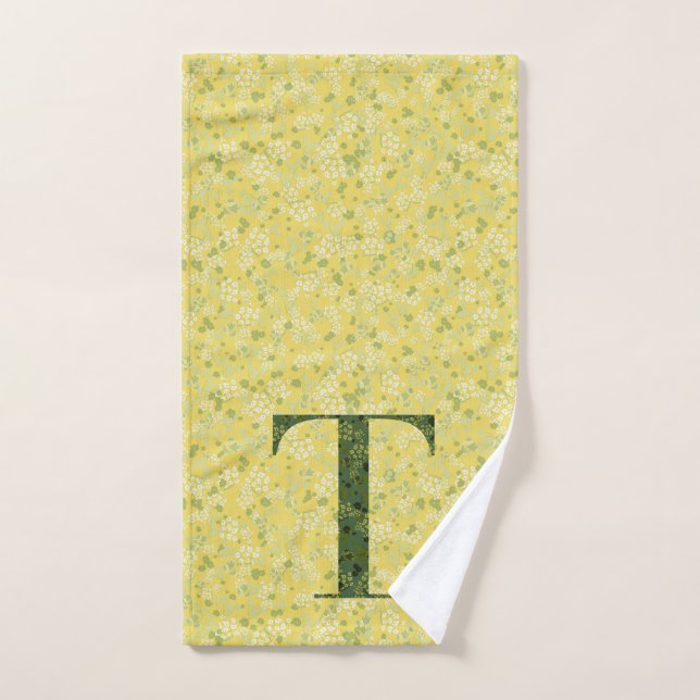 Letter T dark green and yellow liberty  Bath Towel (Hand Towel)