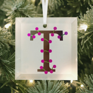 Letter T decorative initial on Glass Tree Decoration
