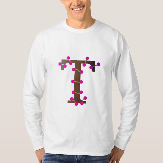 Letter T decorative initial on white T-Shirt (Front)