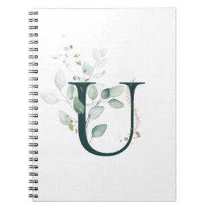 Letter T Eucalyptus and Gold Monogrammed  Notebook