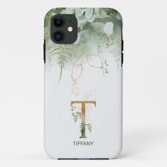 Letter T Fern & Succulent Case-Mate iPhone Case (Back)
