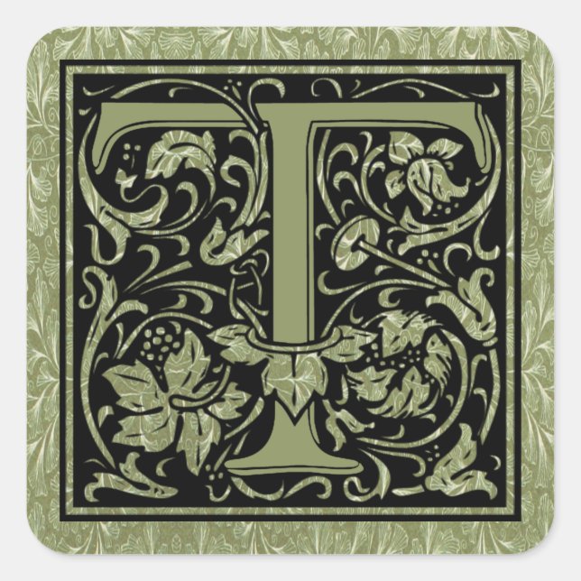 Letter T First Letter Monogram Square Sticker (Front)