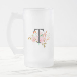 Letter T Frosted Glass Beer Mug