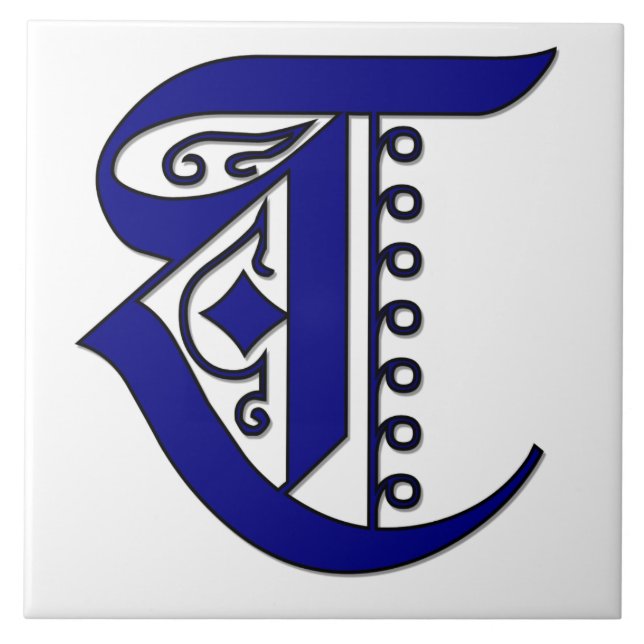 Letter T in Blue Colchester Monogram Tile (Front)