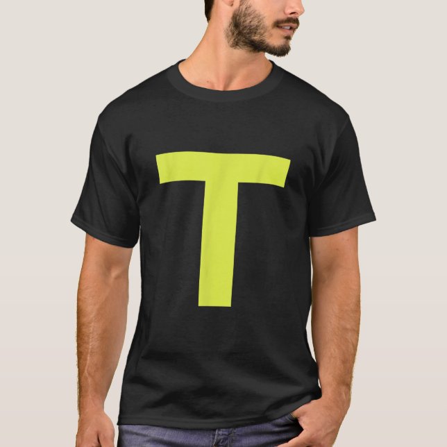 Letter T in Yellow on Green Costume Halloween Part T-Shirt (Front)