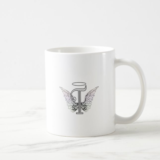 Letter T Initial Monogram with Angel Wings & Halo Coffee Mug (Right)