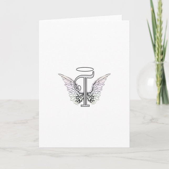 Letter T Initial Monogram with Angel Wings & Halo Note Card (Front)