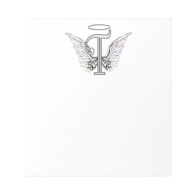 Letter T Initial Monogram with Angel Wings & Halo Notepad (Front)