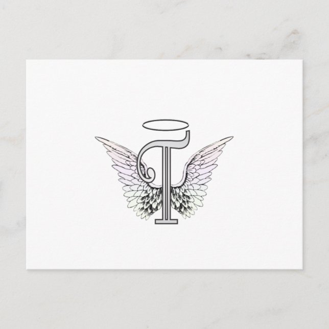 Letter T Initial Monogram with Angel Wings & Halo Postcard (Front)