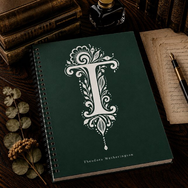 Letter T Linocut Botanical Monogram Notebook (Creator Uploaded)