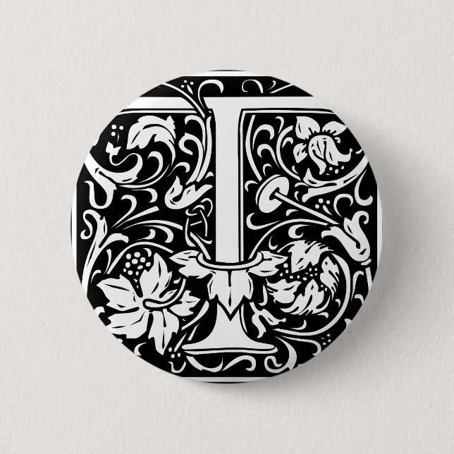 Letter T Mediaeval Monogram Art Nouveau 6 Cm Round Badge (Front)