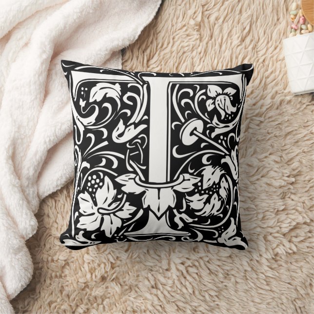 Letter T Mediaeval Monogram Art Nouveau Cushion (Blanket)