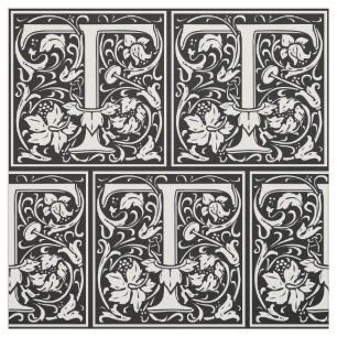 Letter T Mediaeval Monogram Art Nouveau Fabric