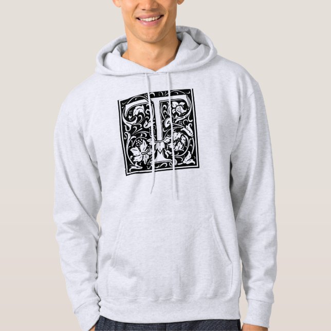 Letter T Mediaeval Monogram Art Nouveau Hoodie (Front)