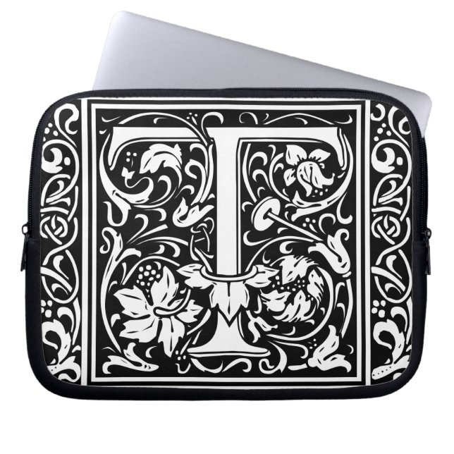 Letter T Mediaeval Monogram Art Nouveau Laptop Sleeve (Front)