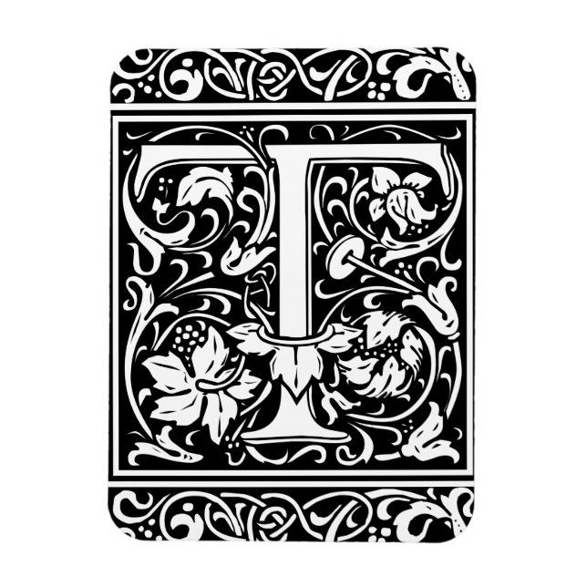 Letter T Mediaeval Monogram Art Nouveau Magnet (Vertical)