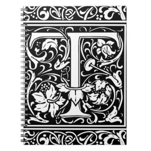 Letter T Mediaeval Monogram Art Nouveau Notebook