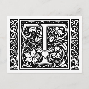 Letter T Mediaeval Monogram Art Nouveau Postcard