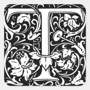 Letter T Mediaeval Monogram Art Nouveau Square Sticker