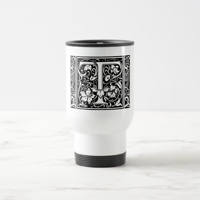 Letter T Mediaeval Monogram Art Nouveau Travel Mug (Center)