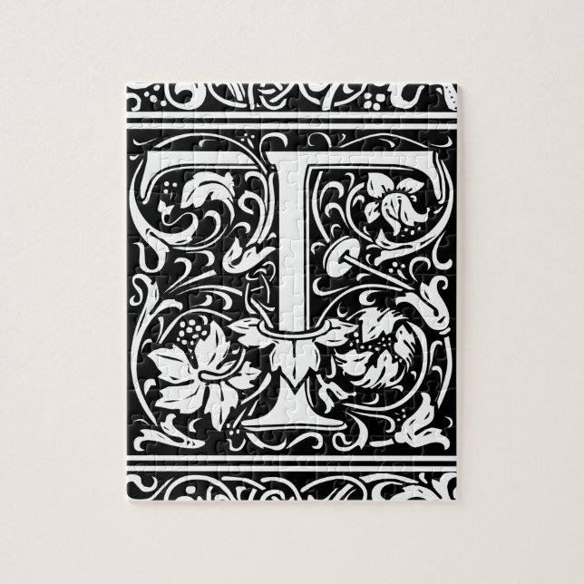 Letter T Medieval Monogram Vintage Initial Jigsaw Puzzle (Vertical)