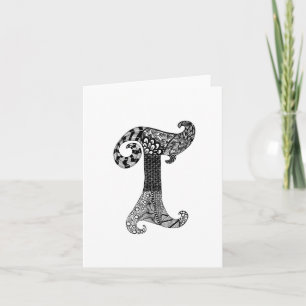 Letter T Monogram in Black and White Note Card