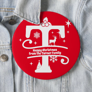 Letter T Monogram Initial Family Name Greeting 6 Cm Round Badge