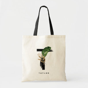 Letter T Monogram   Tropical Leaves Bridesmaid Tote Bag