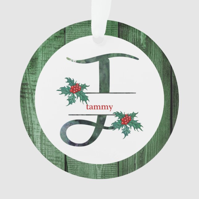 *~* Letter T Rustic Christmas PHOTO Wood AP44 Orna Ornament (Front)