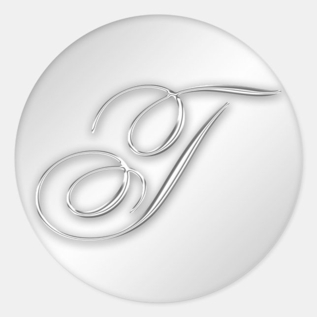 Letter T script initial faux silver monogram favou Classic Round Sticker (Front)