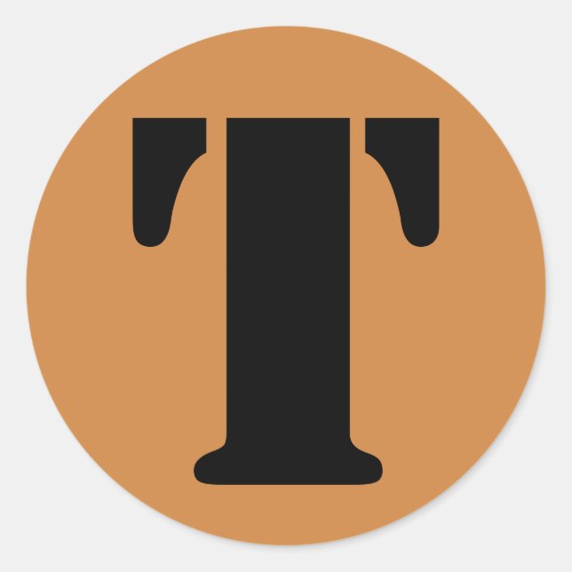 Letter T Stencil Alphabet by Janz Peru Gold Classic Round Sticker (Front)