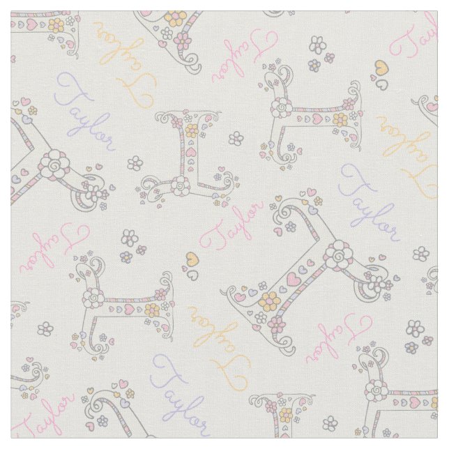 Letter T Taylor custom name pastel fabric (Close Up)